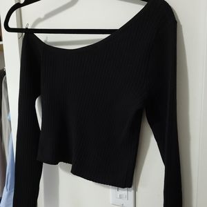 Ribbed One shoulder Long Sleeve Shirt